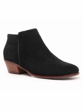 CROWN VINTAGE • Black Suede Leather Tabitha Heeled Ankle Booties, 5.5